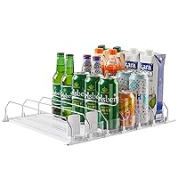 Soda Can Dispenser for Refrigerator, Width Adjustable Self-Pushin Soda Can Organizer, Beer Pop Can Water Bottle Storage for Fridge, Pantry, Kitchen (6 Rows, White)