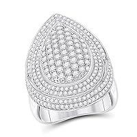 The Diamond Deal 14kt White Gold Womens Round Diamond Fashion Cluster Pear Ring 2-1/5 Cttw