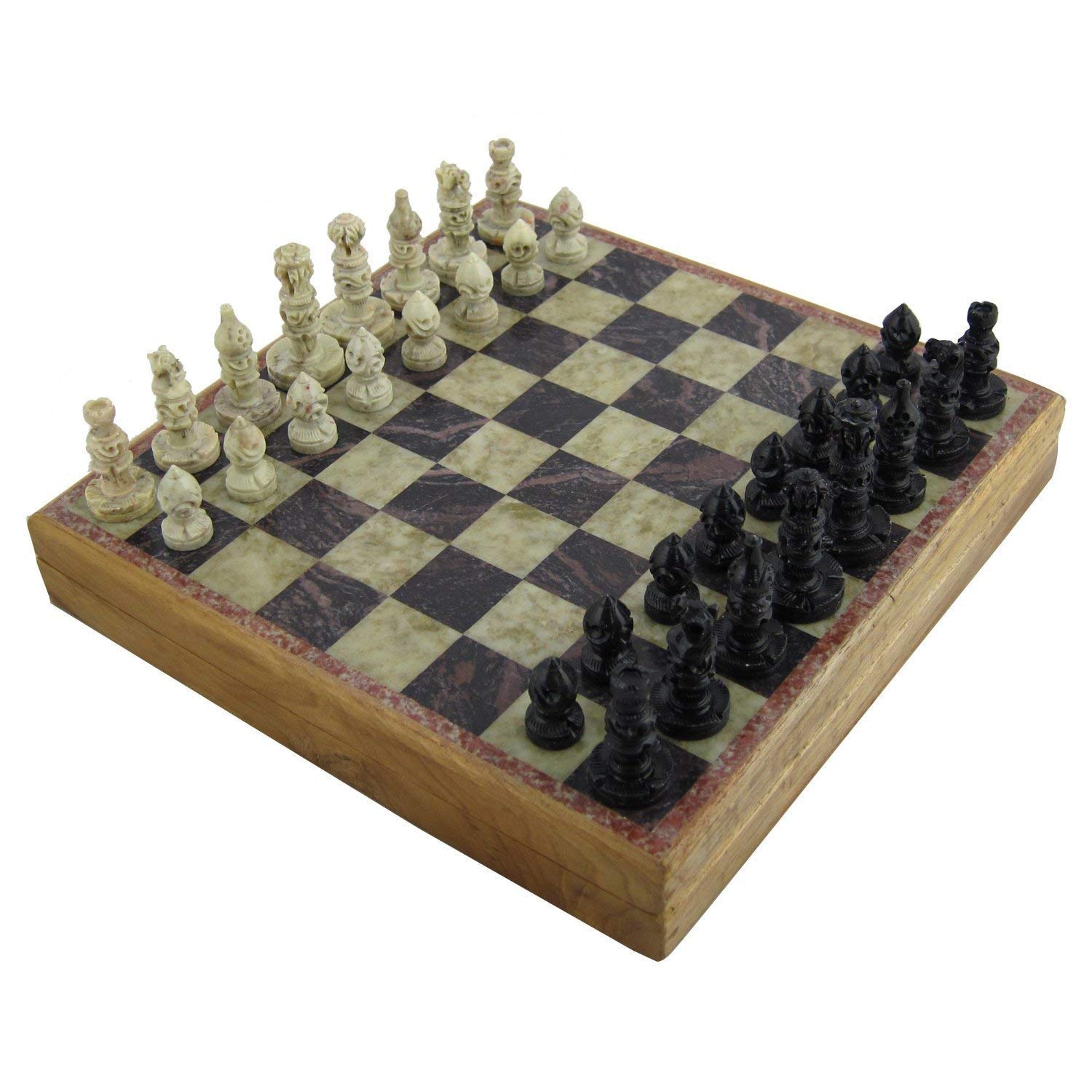 Marble Stone Art Unique India Chess Pieces and Board Set 8 X 8 Inches