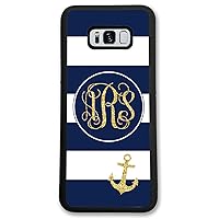 Galaxy S10 Plus, Phone Case Compatible Samsung Galaxy S10 Plus 6.4 inch Navy Blue Stripes Nautical Anchor Monogram Monogrammed Personalized S1064