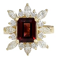 4.43 Carat Natural Red Tourmaline and Diamond (F-G Color, VS1-VS2 Clarity) 14K Yellow Gold Luxury Cocktail Ring for Women Exclusively Handcrafted in USA