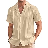 COOFANDY Men's Cuban Guayabera Shirts Short Sleeve Button Down Shirts Summer Beach Shirts