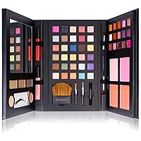 Luxe Book Makeup Set - All In One Travel Cosmetics Kit with 30 Eyeshadows, 15 Lip Colors, 5 Brushes, 4 Pressed Blushes, 3 Brow Colors, and Mirror