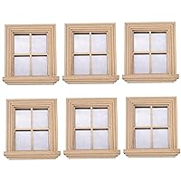 Dollhouse Windows 1 12 Scale 6PCS Wooden 4-Pane Doll House Window with Clear Glass 3.4x3.9x0.9 inch Dolls House Accessories for DIY Dollhouse or Model