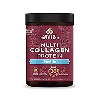 Collagen Powder Protein by Ancient Nutrition, Multi Collagen Vanilla Protein Powder, 45 Servings, with Vitamin C, Hydrolyzed Collagen Peptides Supports Skin and Nails, Gut Health, 16.7oz