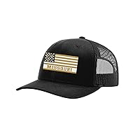 Missouri Football Team Colors American Flag Embroidered Football Team Flag Mesh Back Trucker Hat, Black/Black