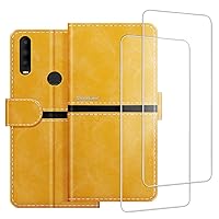 Phone Case Compatible with Alcatel 3X 2019 + [2 Pack] Screen Protector Glass Film, Premium Leather Magnetic Protective Case Cover for Alcatel 3X 2019 (6.52 inches) Gold