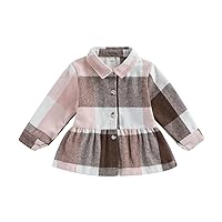 Toddler Baby Girl Dress Coat Baby Girl Flannel Plaid Jacket Button Down Dress Fall Winter Outerwear Coat