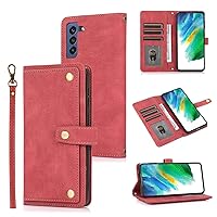 Vintage Leather Case Phone Case Wallet Stand Function can Place 9 Cards with Hand Strap Anti-Drop Wear for Samsung Galaxy Note 20 Ultra Note 9 8 10 Pro Back Cover(Red,Samsung Note 9)
