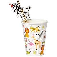 C.R. Gibson Party Animal Paper Cups|Straws|Toppers, 8 Count (TWCST-25362)