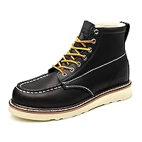 Moc Toe Boots for Men Waterproof Oil Full Grain Leather Slip-Resistant Wedge Outsole Comfortable Construction 6