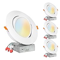 [4-Pack] 6-Inch Gimbal Air-Tight LED 2700K-6000K Color Selectable, Rotate & Swivel Ultra-Thin Recessed Ceiling Downlight with J-Box, Dimmable, IC Rated (V6SL-GB-4P)
