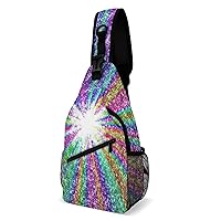 Glitter Rainbow Chest Bag for Men Small Sling Bag Backpack Crossbody Travel Hiking Daypack