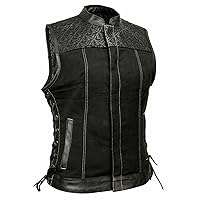 Milwaukee Leather MDL4052 Women's 'Skelly' Black Motorcycle Denim Vest w/Skull Embroidery