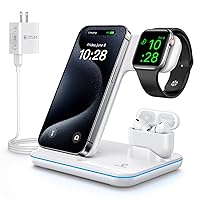 WAITIEE Wireless Charger 3 in 1, 15W Fast Charging Station for Apple Watch 9/8/Ultra 2/Ultra/SE/7/6/5/4/3/2, for AirPods 3/2/1/Pro/Pro 2, for iPhone 15/14/13 /Plus/Pro/Pro Max/12/11/X/Xr/XS/8 (White)