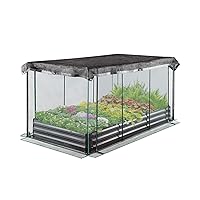 Quictent Galvanized Raised Garden Bed 8x4x1 Ft with Crop Cage Plant Protection Net Tent and Shade Cloth Kit Metal Planter Box Bottomless Planting Vegetables Outdoor Backyard Included T Tags Wing Nuts