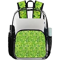Ethnic Paisley Green Pattern Clear Backpack Heavy Duty Transparent Bookbag for Women Men See Through PVC Backpack for Security, Work, Sports, Stadium