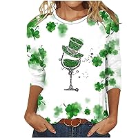 Womens St Patricks Day Crew Neck Shirt 3/4 Sleeve Holiday Casual Tops Fashion Dressy Party Blouse Going Out Tops