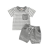 Karwuiio Toddler Baby Boy Summer Outfit Short Sleeve T-Shirt Tops Elastic Drawstring Shorts Set Baby Boys Clothes