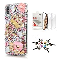 STENES iPhone Xs Max Case - Stylish - 3D Handmade [Sparkle Series] Bling Crown Ballet Girls Pumpkin Car Design Cover Compatible with iPhone Xs Max 6.5 Inch with Screen Protector [2 Pack] - Pink
