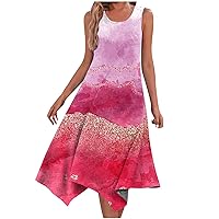 Lightning Deals of Today Women's Midi Tank Dresses Casual Summer Dress Tie-Dye Print Flowy Sleeveless Sundress Hankerchief Hem Beach Dress Robe Ceremonie Femme Pink