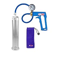 LeLuv Maxi Penis Pump, Blue Handle with Premium Silicone Hose + Gauge, 9
