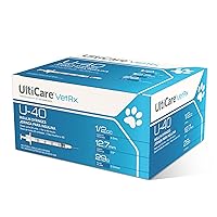 UltiCare VetRx U-40 Pet Insulin Syringes, Comfortable & Accurate Dosing of Insulin for Pets, Compatible with Any U-40 Strength Insulin, Size: 1/2cc, 29G x ½’’, 100 ct Box