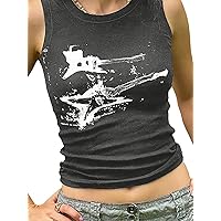 Women’s Y2k Star Tank Top Sleeveless Graphic Crop Top for Women Vintage Round Neck Slim Fit Summer Top