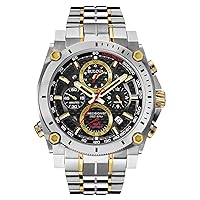 Bulova Men's Icon High Precision Quartz Chronograph Watch, Curved Mineral Crystal, 300m Water Resistant, Continuous Sweeping Secondhand, Luminous Markers