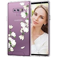 Rayboen Case for Samsung Galaxy Note 9, Hard PC Back & Soft TPU Frame, Clear Floral Designed Non-Slip Thin Protective Note 9 Case for Women Girls (Magnolia)