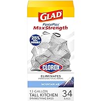 Trash Bags, Tall Kitchen Garbage Bags ForceFlexPlus with Clorox, 13 Gallon, Mountain Air 34 Count