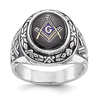 14k White Gold Solid Polished Open back Not engraveable Mens Masonic Ring Size 10 Measures 1.6mm Thick Jewelry for Men