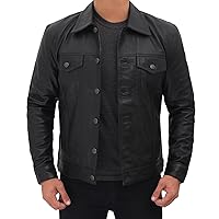 Blingsoul Mens Leather Jacket - Vintage Real Lambskin Trucker Style Leather Jackets For Men