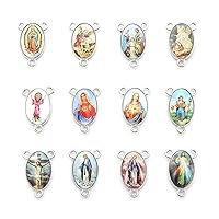 20pcs Mix Picture Oval Double Sided Our Lady Centerpiece Medal Charm Pendants Jesus Maria Crucifix Charms for Jewelry Making DIY Rosary Necklace Bracelet