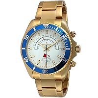 Peugeot Men's 14K Gold Plated Large Big Face Stainless Steel Blue Bezel Day Date Dress Watch 1048G