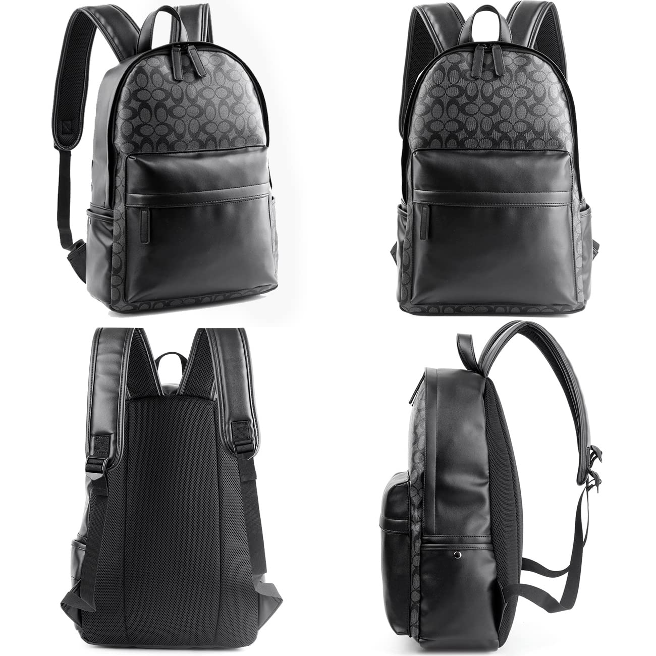Leather Laptop Backpack for Men Wowen, School College Bookbag Casual Travel Daypack (Black)