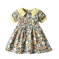Retro Dress Girls Kids Toddler Baby Girls Spring Summer Floral Cotton Short Sleeve Princess Princess Ballgown for