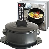 Premium Korean Stone Bowl with Lid & Platter, Clay Pot for Cooking Hot Pot Dolsot Bibimbap and Soup Cookware