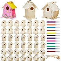 21 Sets DIY Birdhouse Kit for Kids to Build and Paint, Include Unfinished Wooden Bird House, Strips and Colorful Painting Pens for Girls Boys Fun Craft Activity Creative DIY Art Project