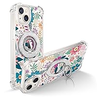 GVIEWIN Bundle - Compatible with iPhone 13 Floral Case (Primrose/Colorful) + Magnetic Phone Ring Holder (Silver)