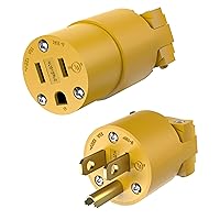 ENERLITES Electrical Replacement Plug & Connector Set, Extension Cord Ends Male and Female, 15 Amp 125 Volt, Straight Blade Plug Grounding Type, NEMA 5-15P & 5-15R, UL Listed, 66202-Y, Yellow