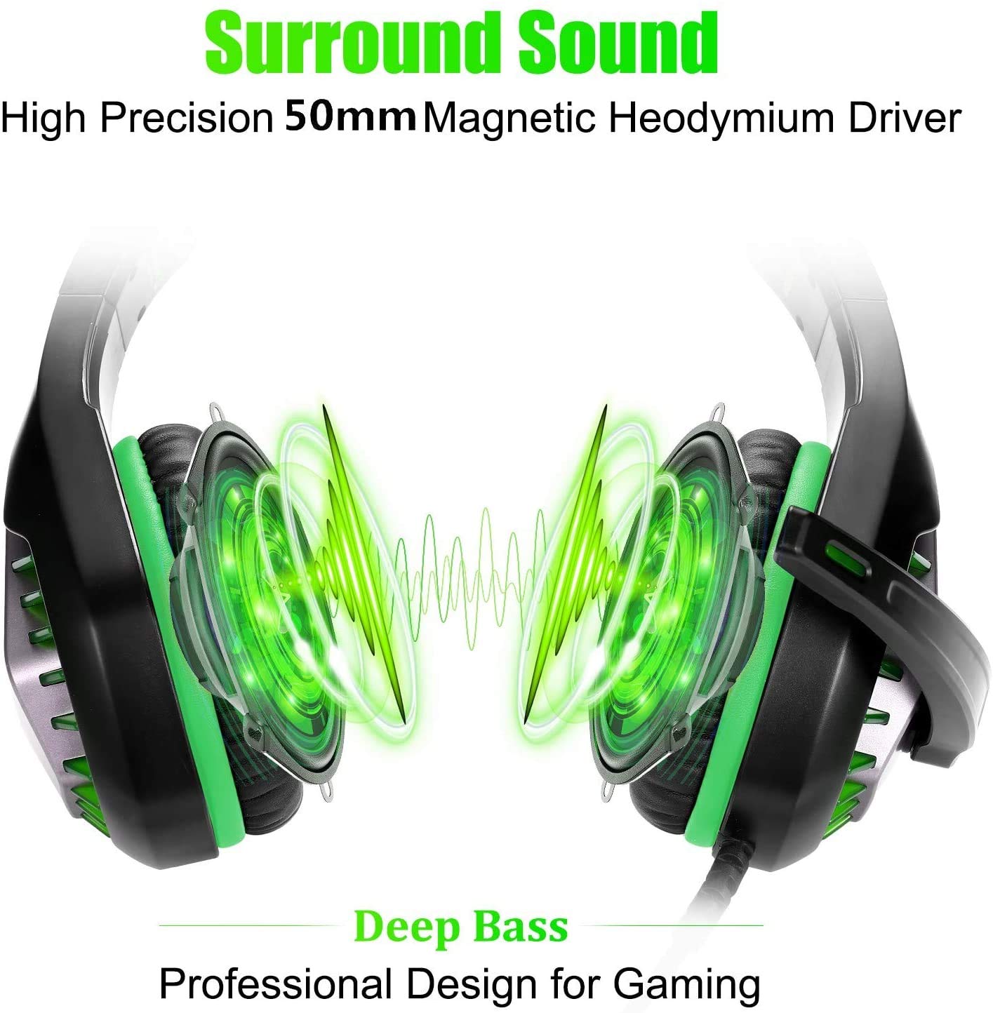 DIWUER Stereo Gaming Headset for Nintendo Switch, PS4, Xbox One with Noise Cancelling Mic, Soft Earmuffs Surround Sound Over Ear Headphones with LED Light for PC (Green)