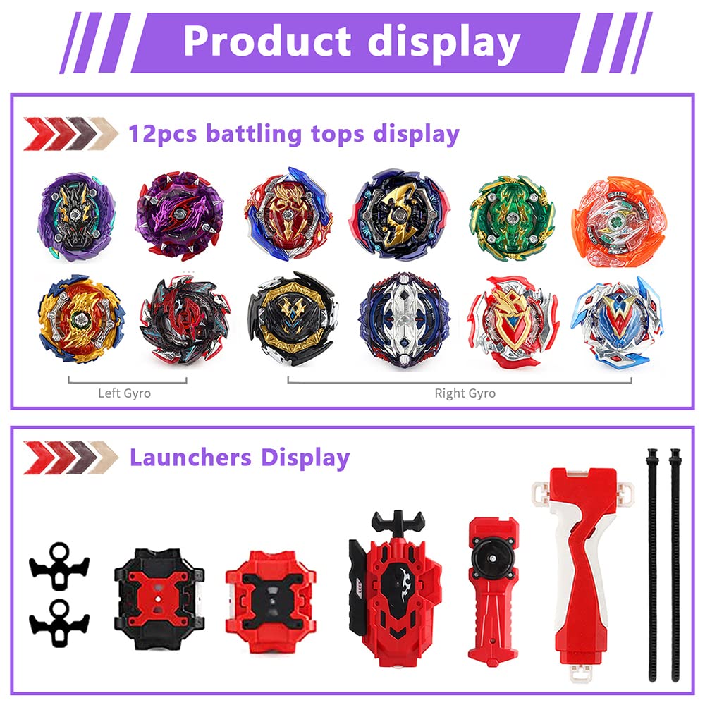 Nuffunx Bey Battling Top Burst Gyro Toy Set 12 Spinning Tops 4 Launchers Combat Battling Game with Portable Storage Box Gift for Kids Children Boys