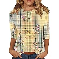 Summer Tops for Women 2024,3/4 Length Sleeve Womens Tops Print Graphic Round Neck Tees Blouses Womens Tops Casual