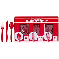 Amscan Apple Red Plastic Heavy Weight Assorted Cutlery (200 Count) - Premium Disposable Plastic and Sturdy Cutlery, Perfect for Home Use and All Kinds of Occasions