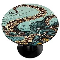 Round Fitted Tablecloth with Elastic Edge Animal Squid Ocean Washable Spill Proof Round Table Cloth for Kitchen Dining Wedding Party Picnic Indoor Outdoor Patio Fits 36-42 Inch Tables