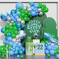 132Pcs Blue Green Balloon Arch Garland Kit for Earth Day Party Decorations,World Map Globe Earth Airplane Mylar Balloons for Travel Space Theme Bon Voyage Onederful World 1st Birthday Party Supplies