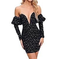 Black Dresses for Women Funeral Plus,Women's Sexiest Shorts with and Metallic Lace Deep V Neckline Off Shoulder