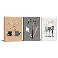 RyounoArt 3 Piece Eat Drink Love Canvas Wall Art Vintage Kitchen Painting Pictures Inspirational Artwork Prints for Modern Home Dining Room Restaurant Cafe Bar Wall Decor Framed Ready to Hang