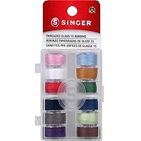 SINGER 21495 Class 15 Threaded Bobbins, Transparent, Assorted Colors, 12-Count,